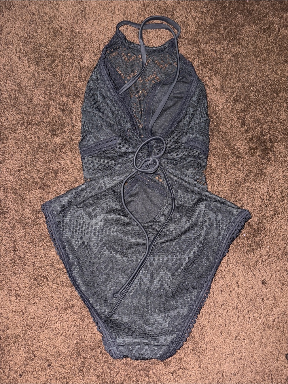 Adore Me Black Crochet Halter One-Piece Swimsuit - Picture 2 of 6